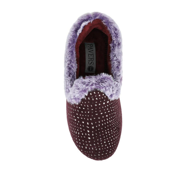 Pavers Just Step In Wide Fit Fur Cuff Slippers - Plum
