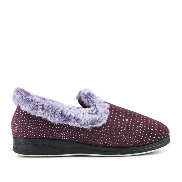 pavers Just Step In Wide Fit Fur Cuff Slippers - Plum