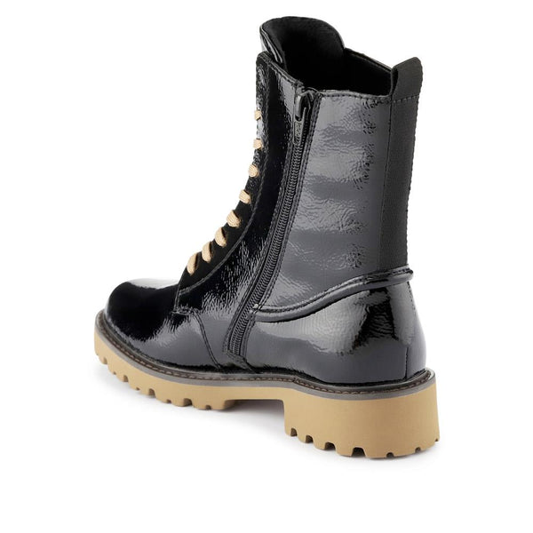 Pavers Leather Chunky-Laced Ankle Boots - Black Patent