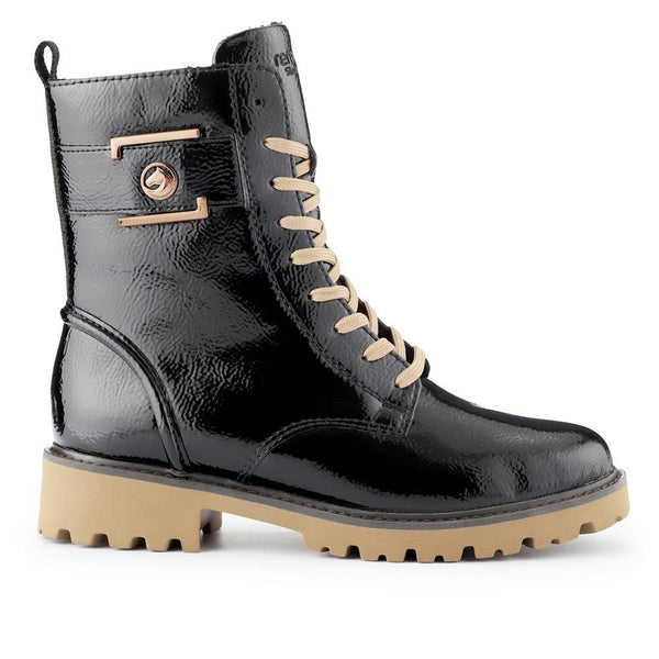 pavers Leather Chunky-Laced Ankle Boots - Black Patent