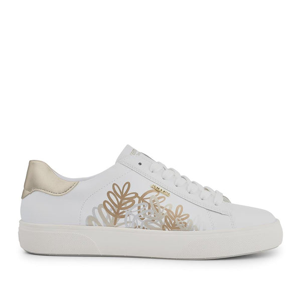 pavers Leather Floral Patterned Trainers - White Metallic