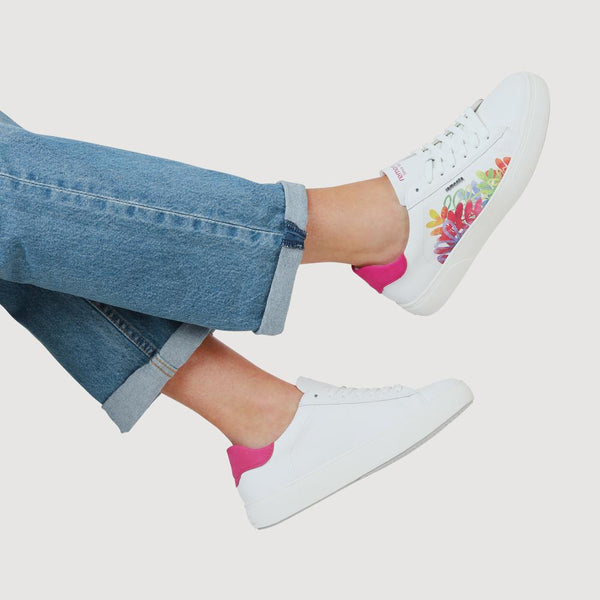 Pavers Leather Floral Patterned Trainers - White Multi