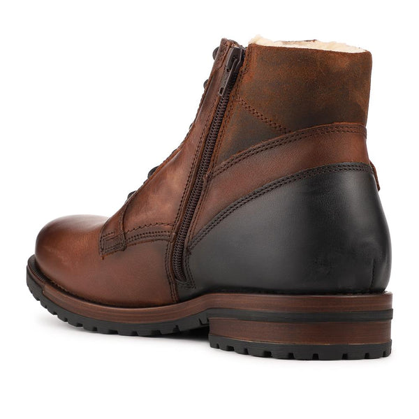 pavers Leather Fur Lined Boots With Buckle Detail - BROWN-NAVY