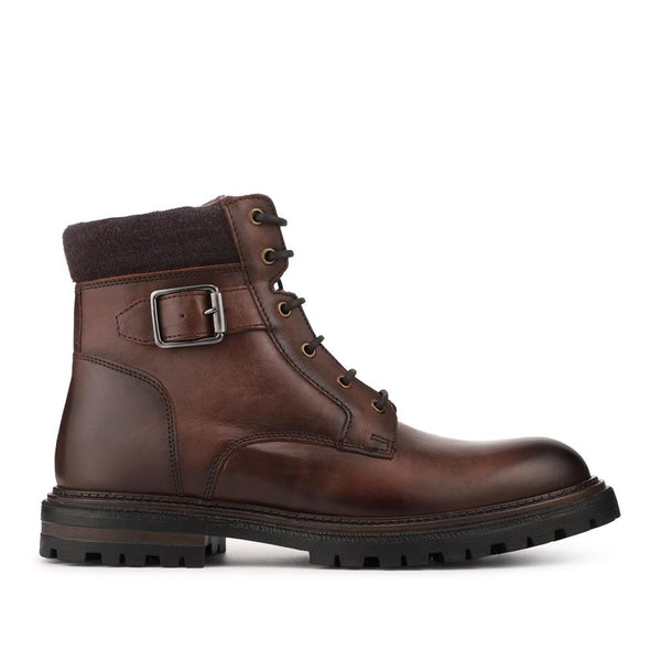 Pavers Leather Lace Up Boots With Buckle Detail - Brown