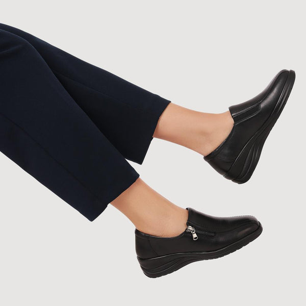 Pavers Leather Slip-On Shoes With Zip Fastening - Black