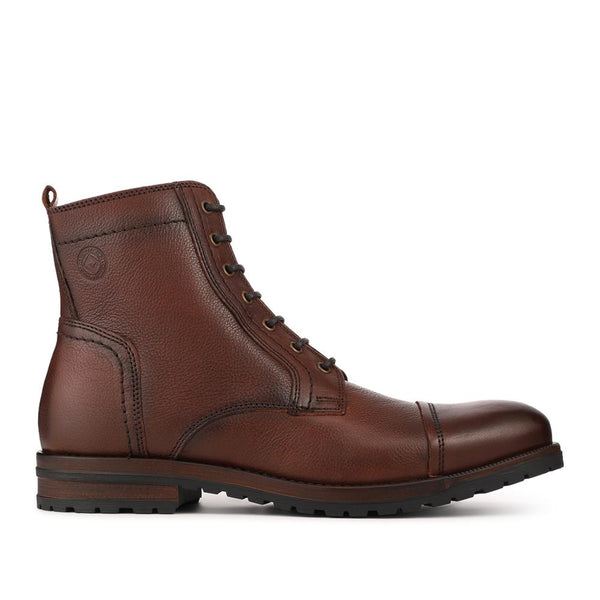 Pavers Leather Toe Cap Boots With Lace & Zip Fasten - Brown