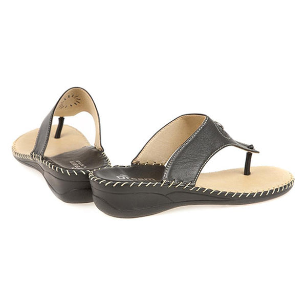 Pavers Leather Toe Post With Metal Centre Stud - Black