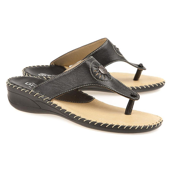 pavers Leather Toe Post with Metal Centre Stud - Black