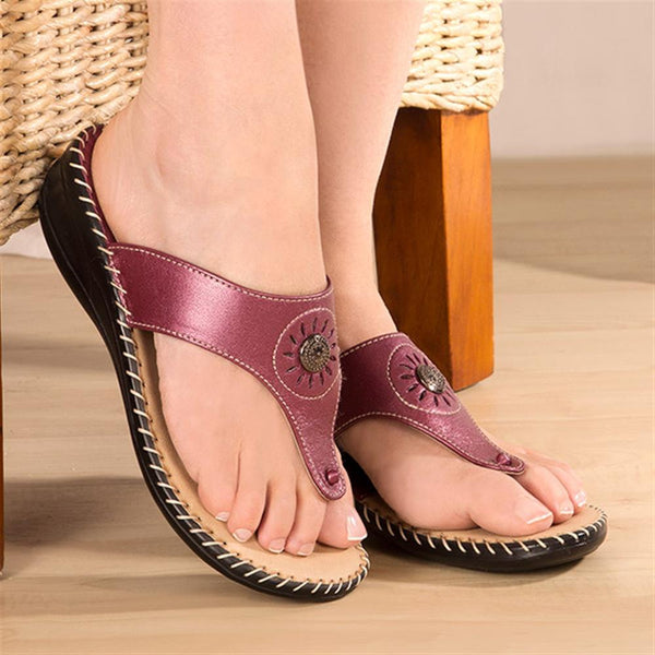 Pavers Leather Toe Post With Metal Centre Stud - Purple