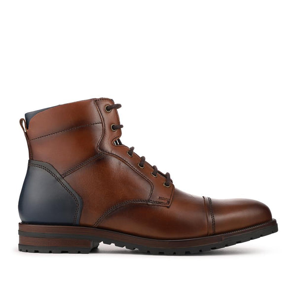 Pavers Leather Two Tone Lace Up Boots With Toe Cap - Tan