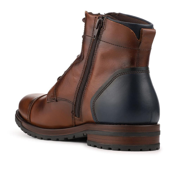 pavers Leather Two Tone Lace Up Boots With Toe Cap - Tan