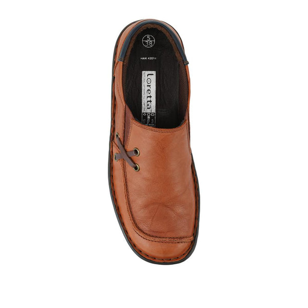 Pavers Loretta Leather Handmade Slip-On Loafers - Tan-Navy