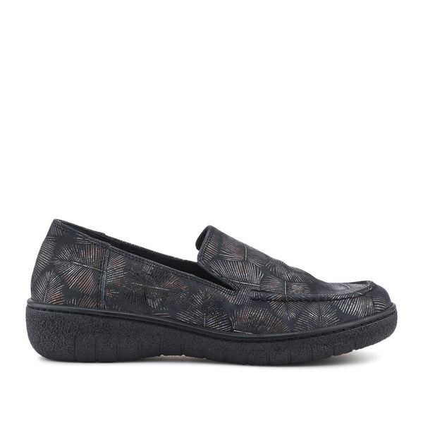 pavers Loretta Smart Leather Loafers - Black-Metallic Print