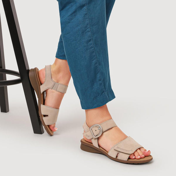 Pavers Marion Gabor Leather Dual-Fasten Sandals - Beige