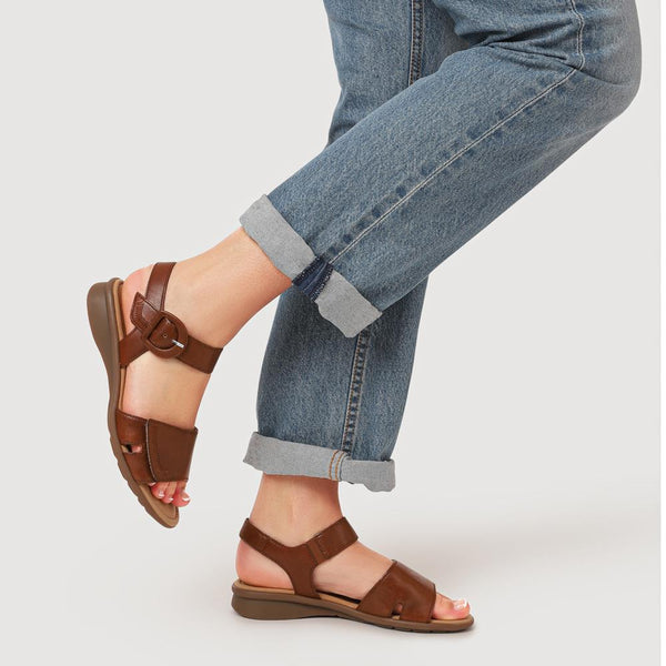 Pavers Marion Gabor Leather Dual-Fasten Sandals - Tan