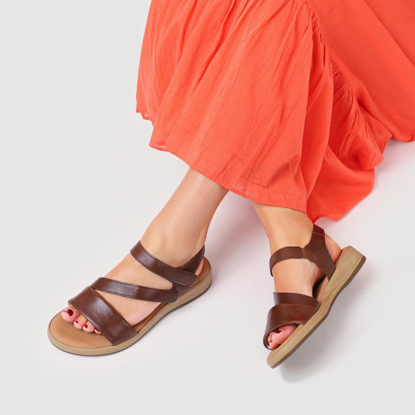 Pavers Oporto Gabor Leather Touch-Fasten Sandals - Brown