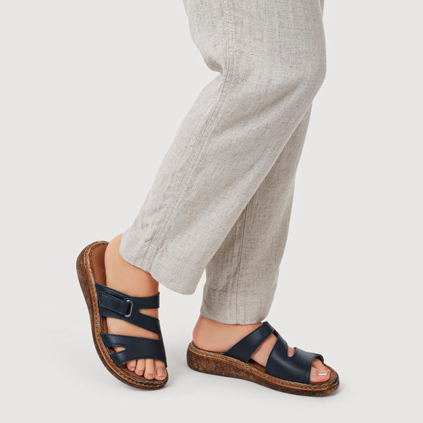Pavers Adjustable Leather Mules - Navy
