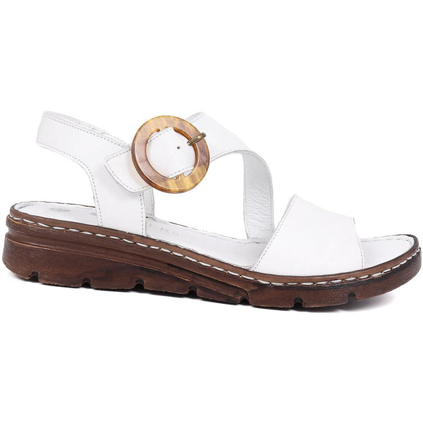 pavers Adjustable Leather Sandals - White