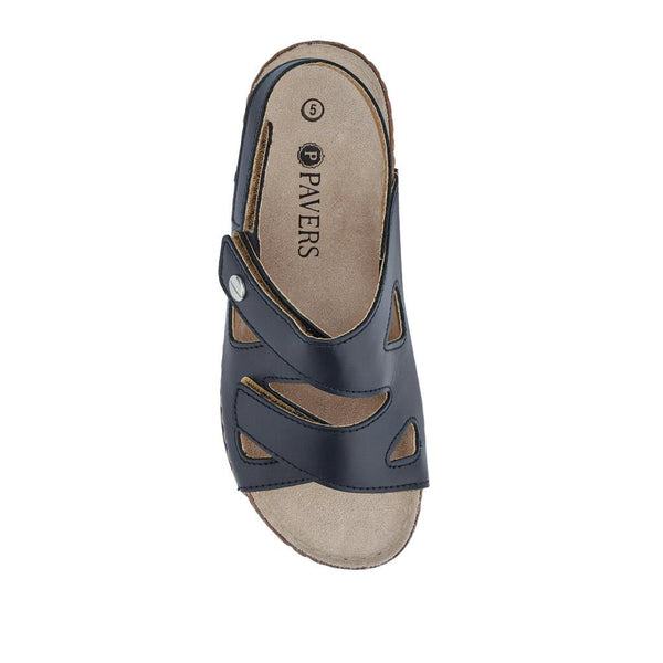 Pavers Adjustable Leather Slingback Sandals - Navy