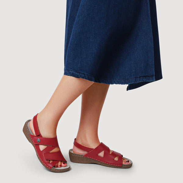 Pavers Adjustable Leather Slingback Sandals - Red