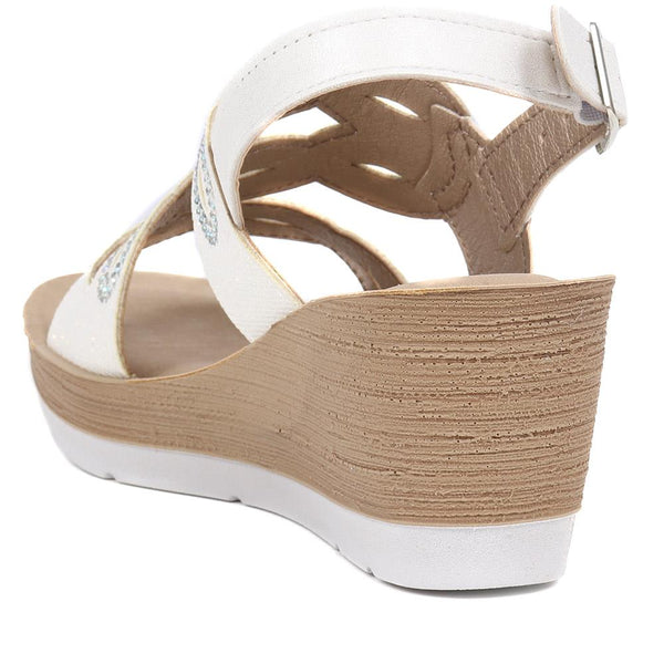 Pavers Adjustable Wedge Heel Sandals - White