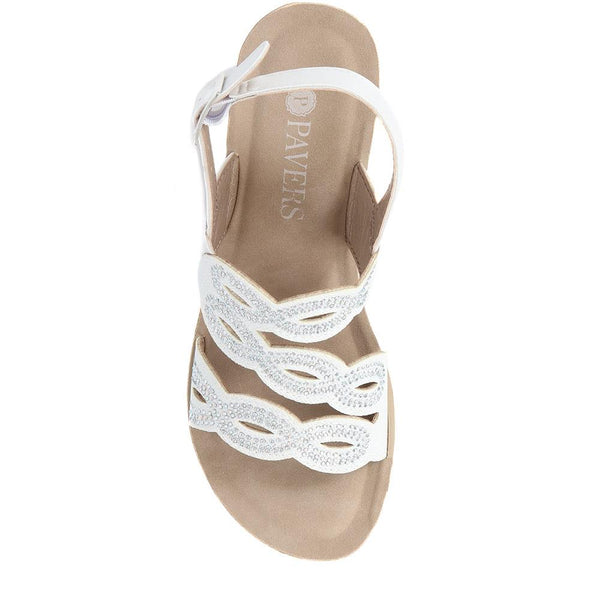 Pavers Adjustable Wedge Heel Sandals - White