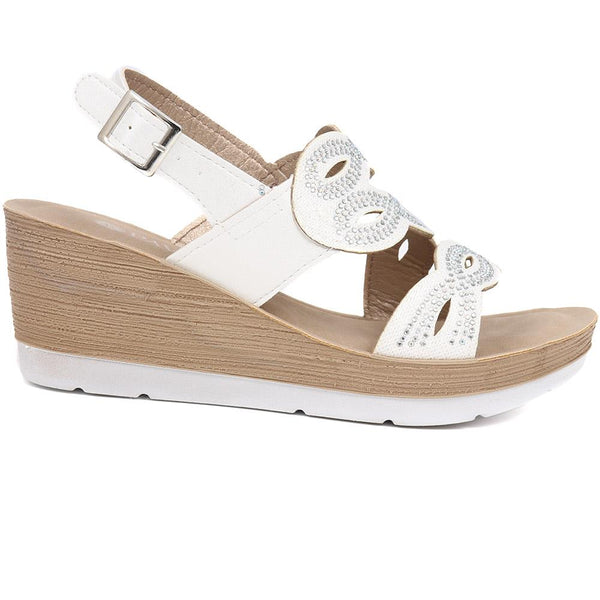 pavers Adjustable Wedge Heel Sandals - White
