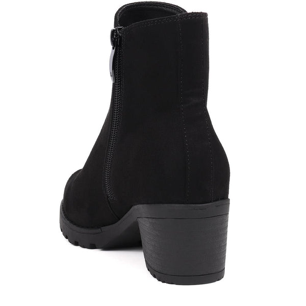 Pavers Block-Heeled Ankle Boots - Black Pu
