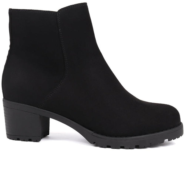 pavers Block-Heeled Ankle Boots - Black Pu