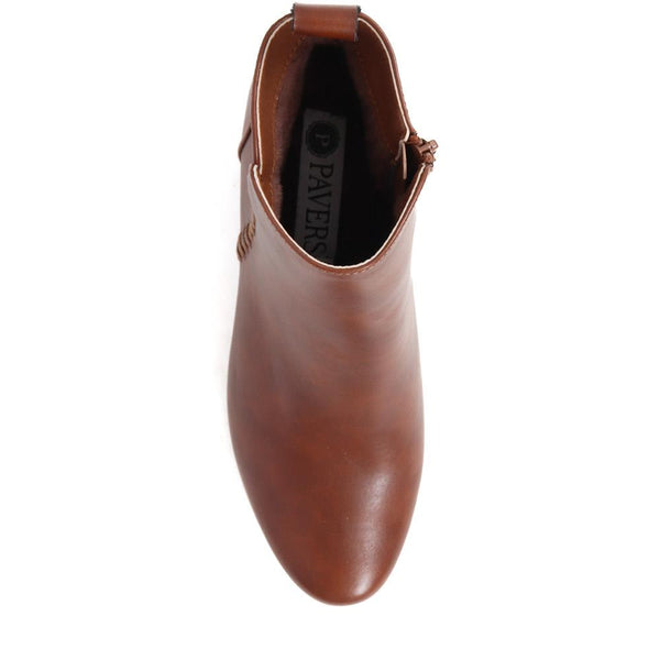 Pavers Block-Heeled Ankle Boots - Tan