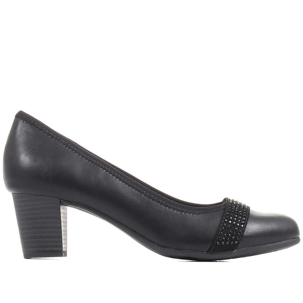 pavers Block Heeled Court Shoes - Black