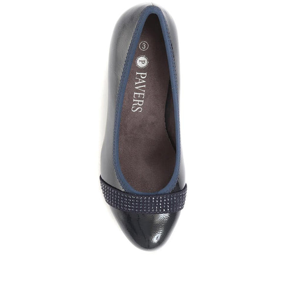 Pavers Block Heeled Court Shoes - Navy Patent