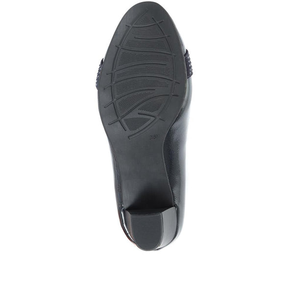 Pavers Block Heeled Court Shoes - Navy Patent