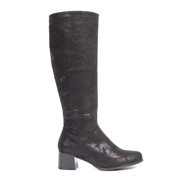 pavers Block-Heeled Long Boots - Black