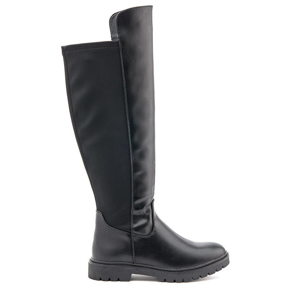 pavers Block-Heeled Long Boots - Black