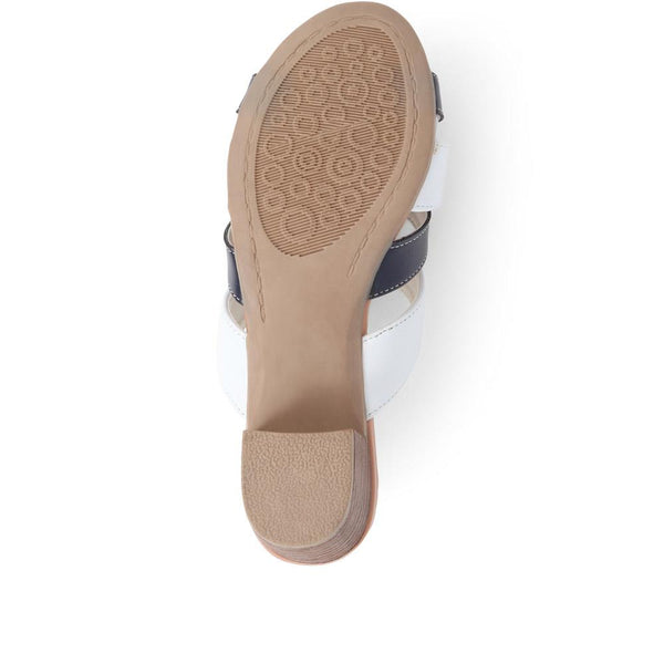 Pavers Block Heeled Mule Sandals - White-Navy-Red