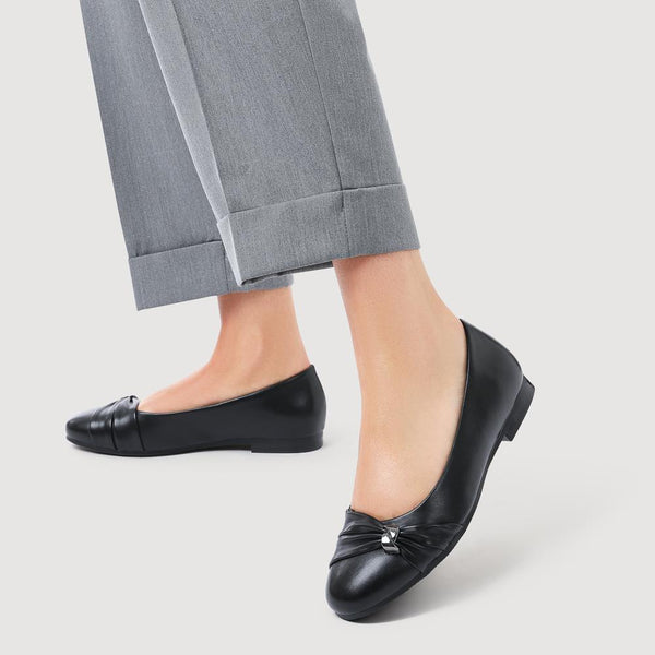 Pavers Bow-Detailed Heeled Ballet Pumps - Black