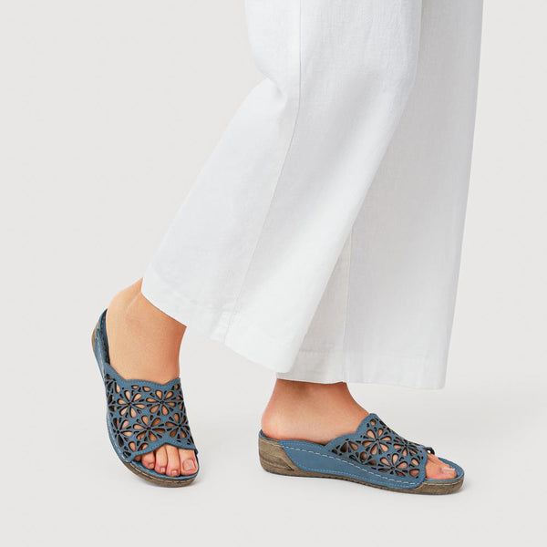 Pavers Breathable Cushioned Leather Mules - Denim