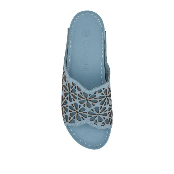 pavers Breathable Cushioned Leather Mules - Denim