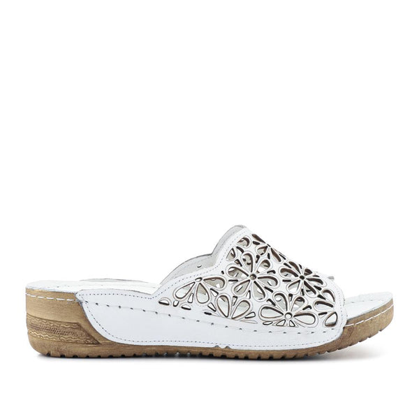 Pavers Breathable Cushioned Leather Mules - White