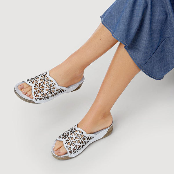 Pavers Breathable Cushioned Leather Mules - White