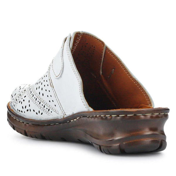 Pavers Breathable Leather Buckled Mules - White