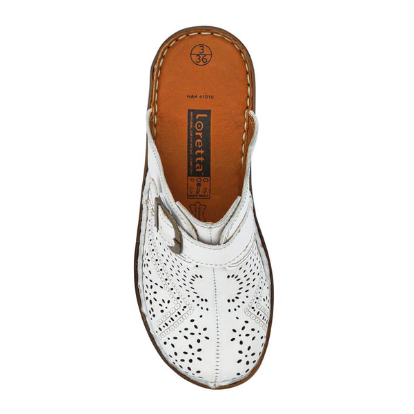 Pavers Breathable Leather Buckled Mules - White