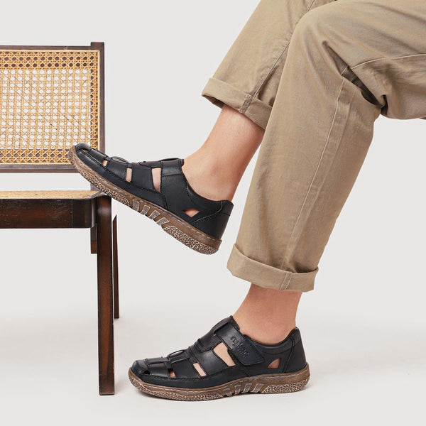 Pavers Breathable Leather Touch-Fasten Shoes - Navy