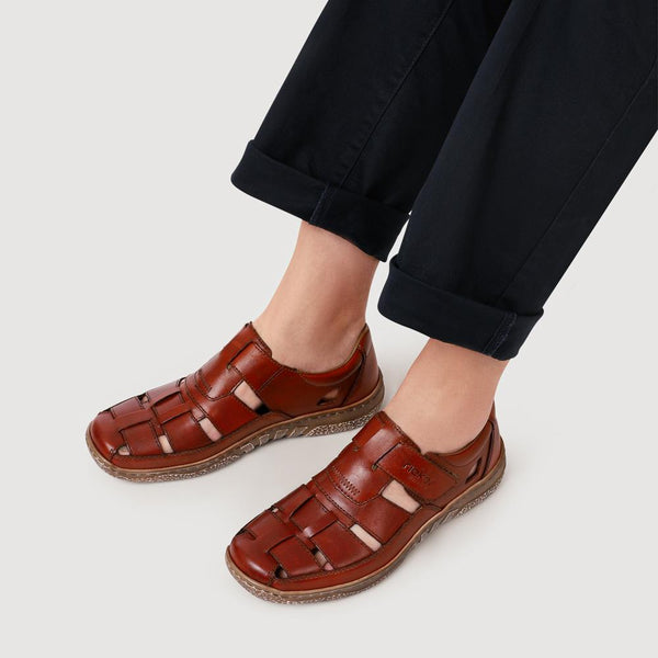 Pavers Breathable Leather Touch-Fasten Shoes - Tan