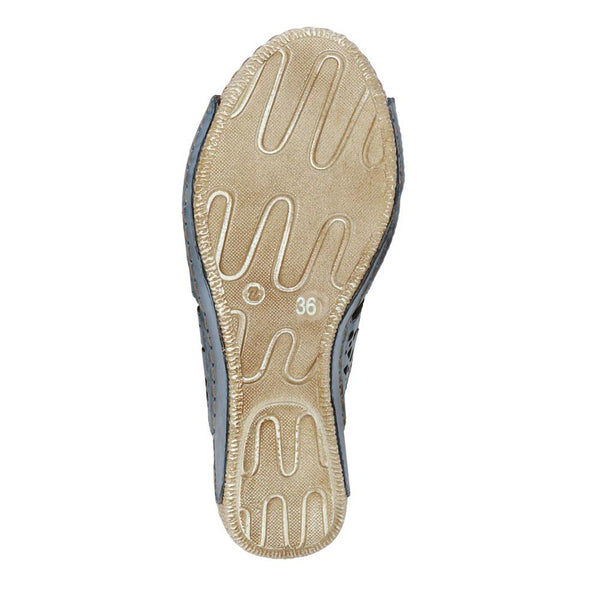 Pavers Breathable Leather Wedged Mules - Denim