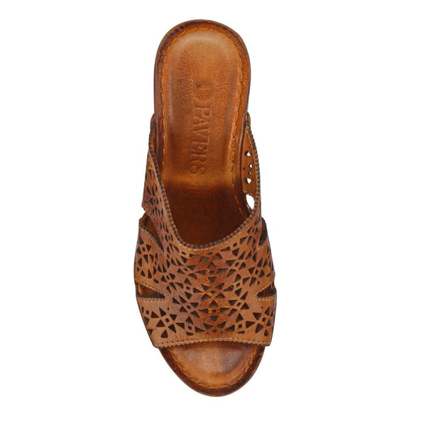 Pavers Breathable Leather Wedged Mules - Tan