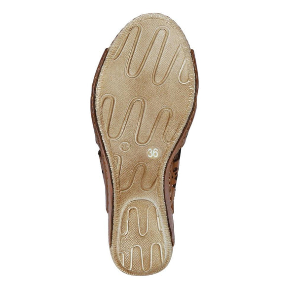 Pavers Breathable Leather Wedged Mules - Tan