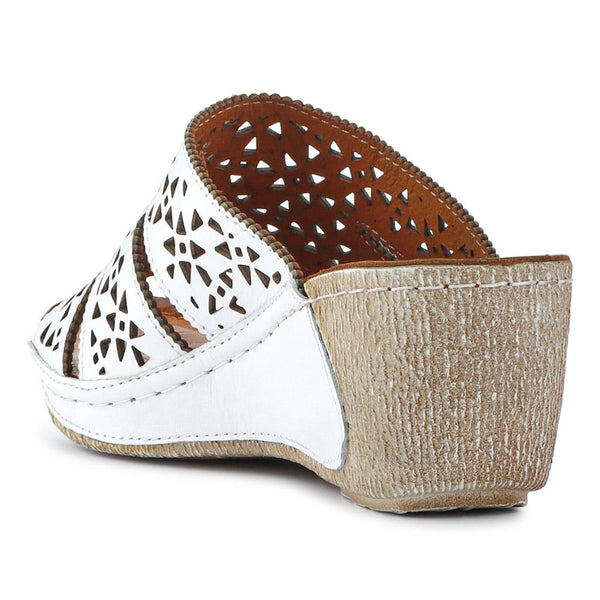 Pavers Breathable Leather Wedged Mules - White