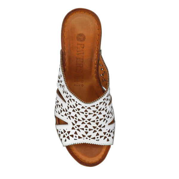 Pavers Breathable Leather Wedged Mules - White